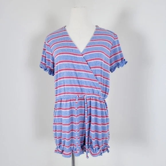 La Vie en Rose romper striped ruffles short rayon short sleeve summer spring - Picture 8 of 14